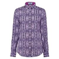 Women\'s Purple & White Paisley Design Semi Fitted Shirt - Single Cuff