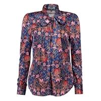 Women\'s Royal Blue & Red Semi Fitted Floral Shirt With Neck Tie