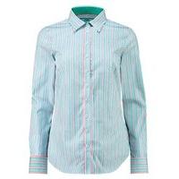 womens green orange multi stripe semi fitted shirt with contrast detai ...