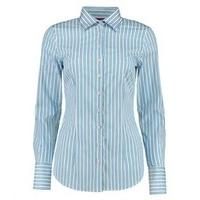 Women\'s Blue & White Fitted Shirt - Single Cuff