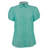 womens green semi fitted short sleeve linen shirt