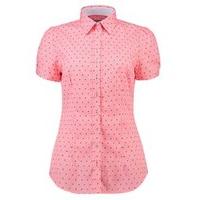 Women\'s Coral Gingham Check Fitted Short Sleeve Cotton Shirt - Low Collar