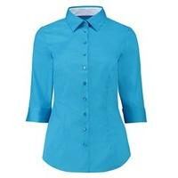 womens blue fitted 3 quarter sleeve cotton shirt low collar