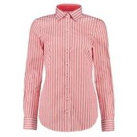 womens coral white multi stripe semi fitted cotton shirt single cuff