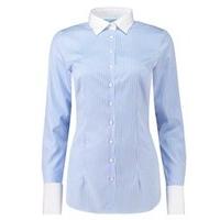 Women\'s Executive Blue & White Bengal Stripe Fitted Shirt - Single Cuff