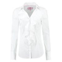 Women\'s White Fitted Shirt With Frill Detail - Single Cuff