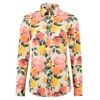 Women\'s Peach Floral Semi-Fitted Cotton Stretch Shirt - Single Cuff