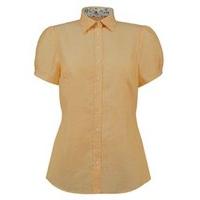 womens yellow semi fitted short sleeve linen shirt