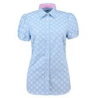 Women\'s Blue & White Check Semi Fitted Short Sleeve Shirt