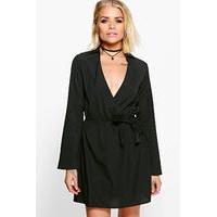 Woven Wrap Shirt Dress - black