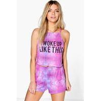 Woke Up Halter Vest And Shorts PJ Set - pink