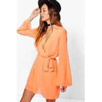 woven wrap shirt dress coral