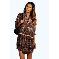 Woven Paisley Print Shirt Dress - berry