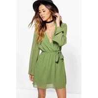 woven wrap shirt dress khaki