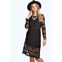 Woven Lace Midi Dress - black