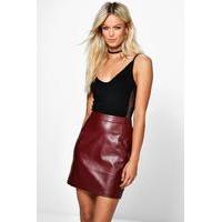 Woven A Line Leather Look Mini Skirt - berry