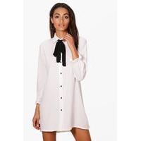 Woven Scarf Shirt Dress - white