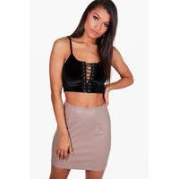 Woven A Line Leather Look Mini Skirt - taupe