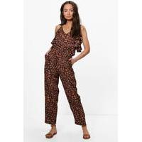 Woven Print Frill Jumpsuit - multi