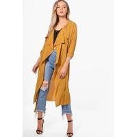 Woven Waterfall Belted Duster - mustard