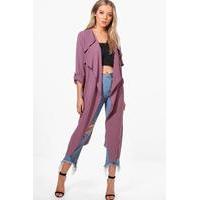 Woven Waterfall Belted Duster - mauve