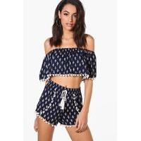 Woven Frill Bandeau Crop & Short Co-Ord - multi