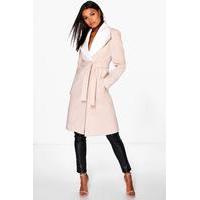 Wool Coat With Contrast Collar - stone