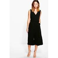 Woven Tie Belt Culotte Jumpsuit - black