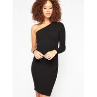 Womens Black One Shoulder Knitted Dress, black