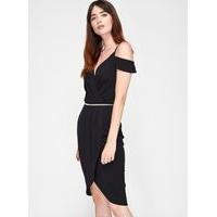 womens black wrap cold shoulder dress black