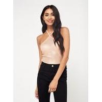 womens rose gold metallic halter neck crop top lilac