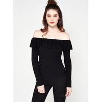 womens black knitted pleat bardot top black