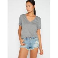 Womens Super Shredded Denim Shorts, Mid Wash Denim