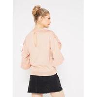 Womens Pink Frill Split Sleeve Knitted Jumper, pink