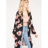 womens black floral duster coat black