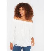 Womens Ivory Lace Bardot Top, Ivory