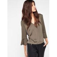 womens petite ruffle back top khaki