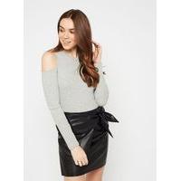 Womens Black PU Wrap Skirt, Black