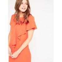 Womens Orange Asymmetric Ruffle Dress, Red