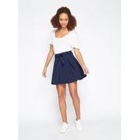 Womens Navy Flippy Belted Skirt, Navy