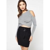 womens grey twist cold shoulder crop top grey