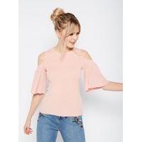 womens peach angel sleeve rib knitted top peach