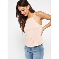 womens pink peplum rib camisole top pink