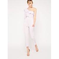 Womens Lilac One Shoulder Ruffle Jumpsuit, Lilac