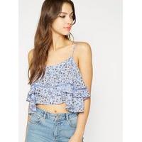 womens paisley print double layered crop top blue