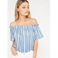 Womens Blue Stripe Bardot Top, Assorted