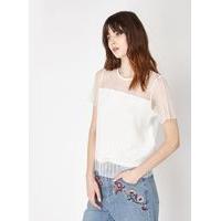 Womens Cream Plisse Mesh Shell Top, Cream