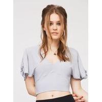 womens grey twist angel sleeve crop top grey