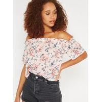 Womens Pink Floral Print Bardot Top, Assorted