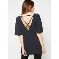 Womens Black Frill Sleeve Cupro Tunic, Black